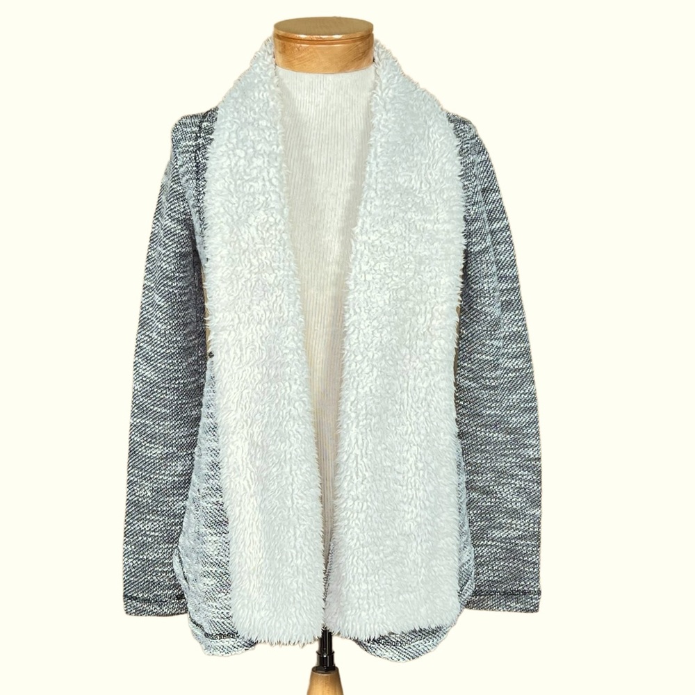 Jack BB Dakota Faux Sherpa Trimmed Tweed Open Front Jacket XS